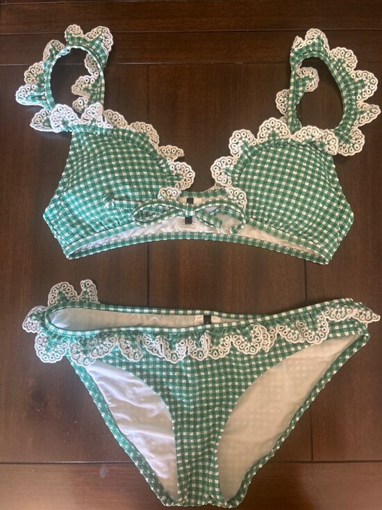 J.Crew Tops - J.Crew Green Gingham & Lace Ruffle Bikini Set Size XS Women's Swimwear